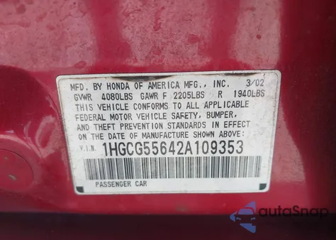 2002 Honda Accord 2.3 Ex z USA, uszkodzony, nr VIN 1HGCG55642A109353